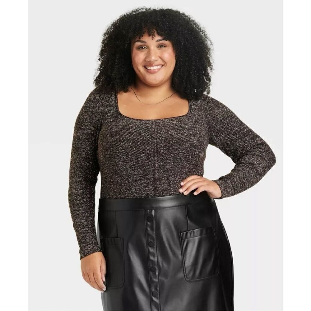Ava & Viv Metallic Thread Sweater Plus Size Textured Long Sleeve 3X NWT
